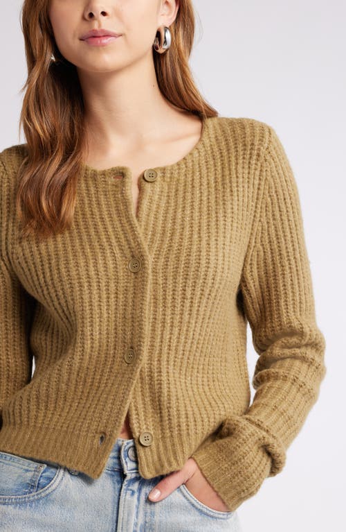 Open Edit Cropped Fisherman Cardigan In Olive Brine
