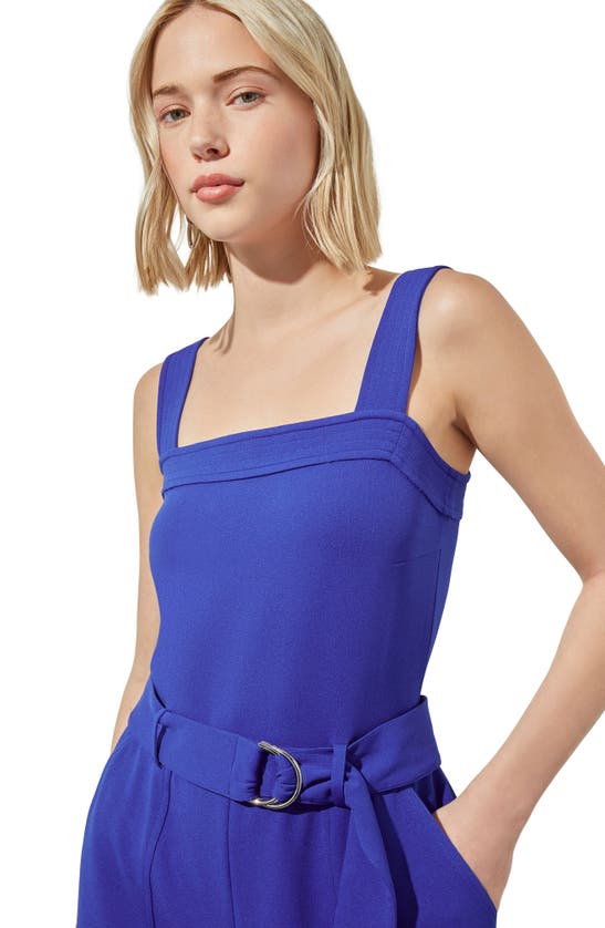 Shop Ming Wang Belted Crepe Jumpsuit In Sapphire Sea