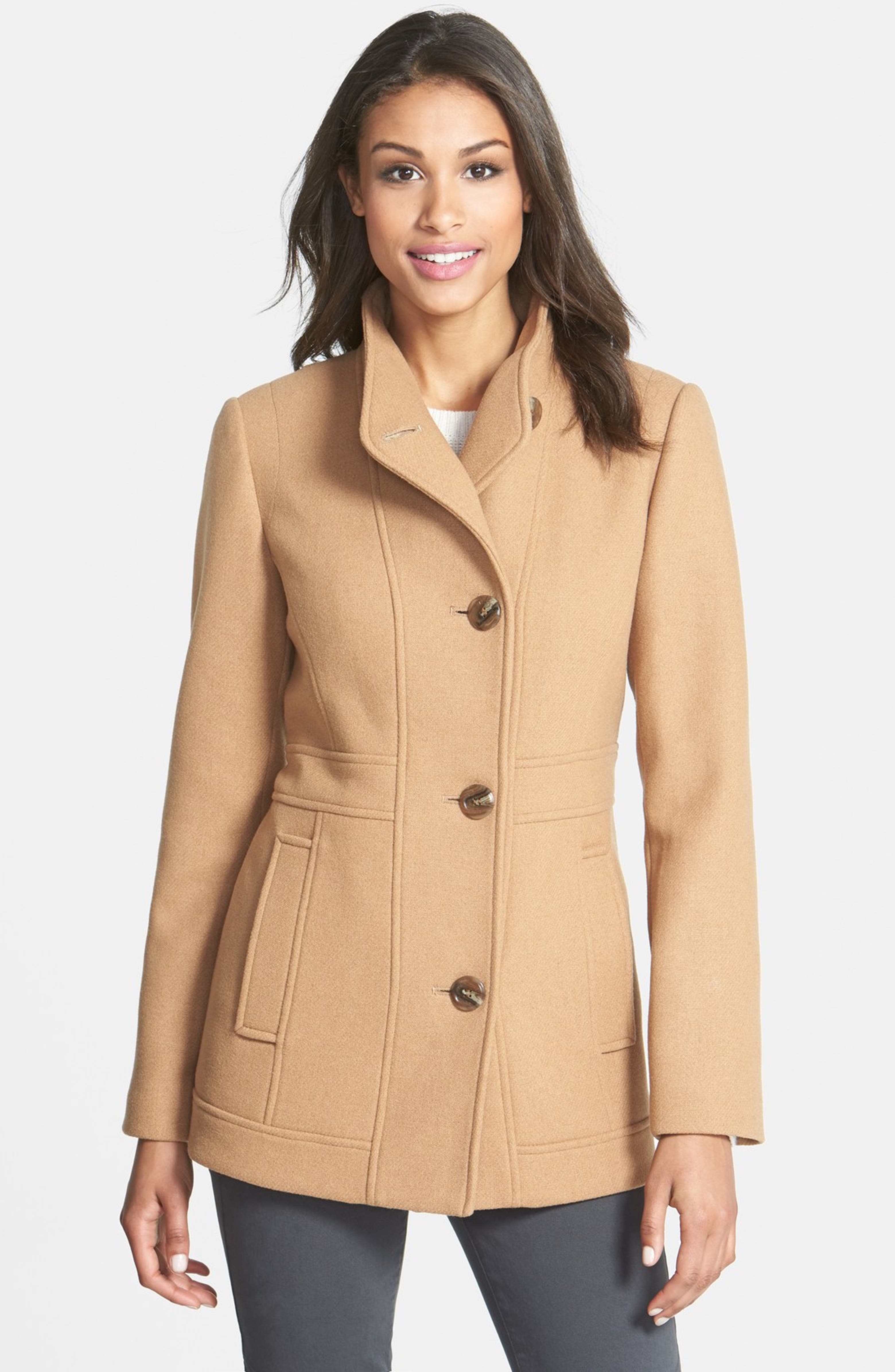Ellen Tracy Stand Collar Wool Blend Coat (Online Only) | Nordstrom