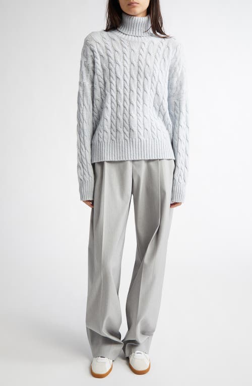 Johnstons Of Elgin Cable Knit Donegal Cashmere Turtleneck Sweater In Ice Blue Donegal