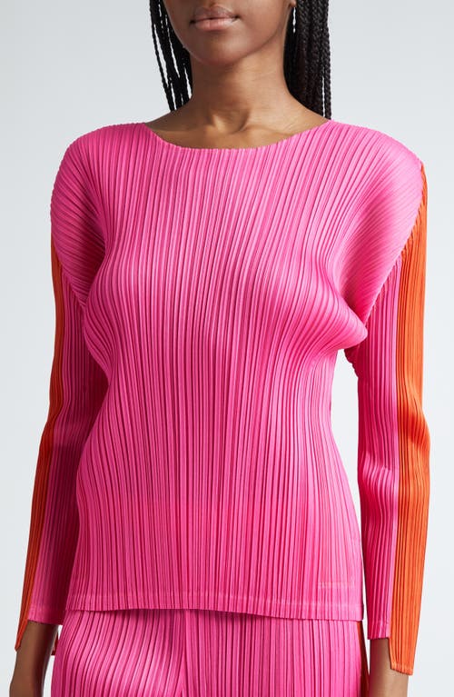 Shop Issey Miyake Pleats Please  Comet Pleated Colorblock Top In Bright Pink