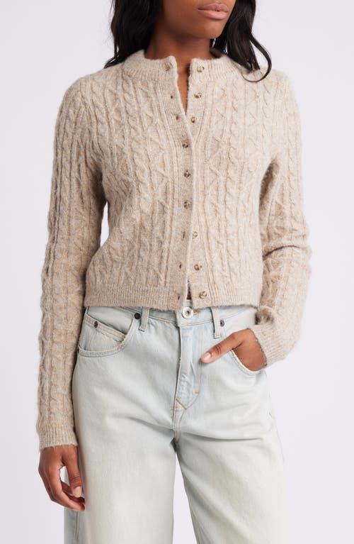 Shop Topshop Cable Stitch Crop Cardigan In Stone