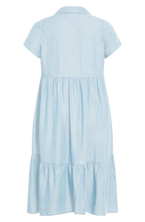 Shop City Chic Shyla Tiered Chambray Midi Shirtdress In Light Wash