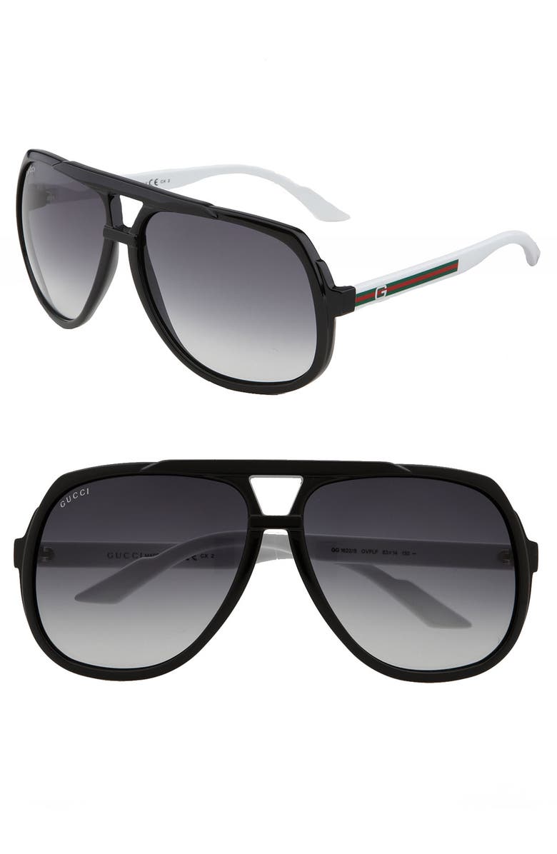 Gucci Vintage Inspired Stripe 63mm Aviator Sunglasses | Nordstrom