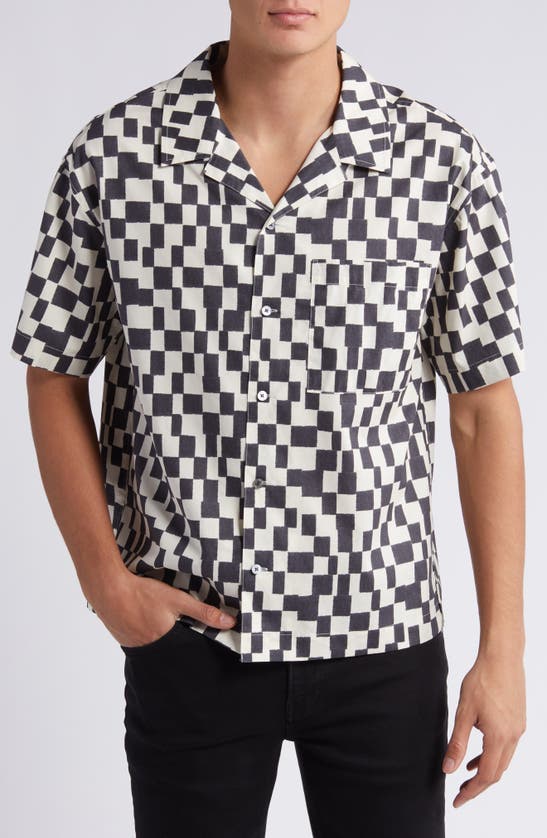 Shop Frame Geometric Print Lyocell & Cotton Camp Shirt In Dark Navy