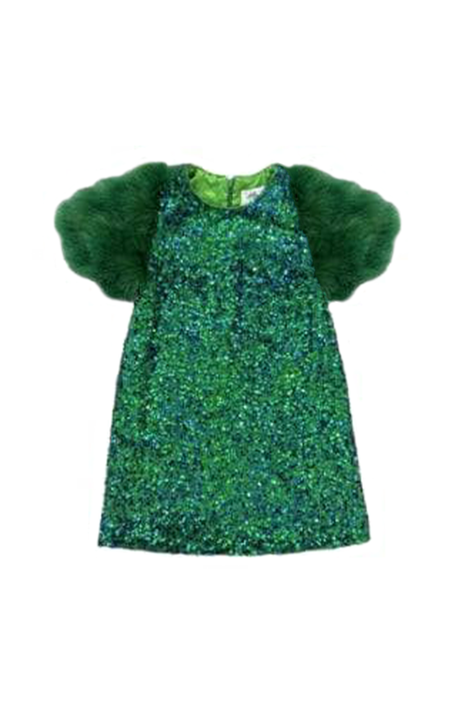 Lola + The Boys Girl's Jade's Feather Party Dress In Emerald