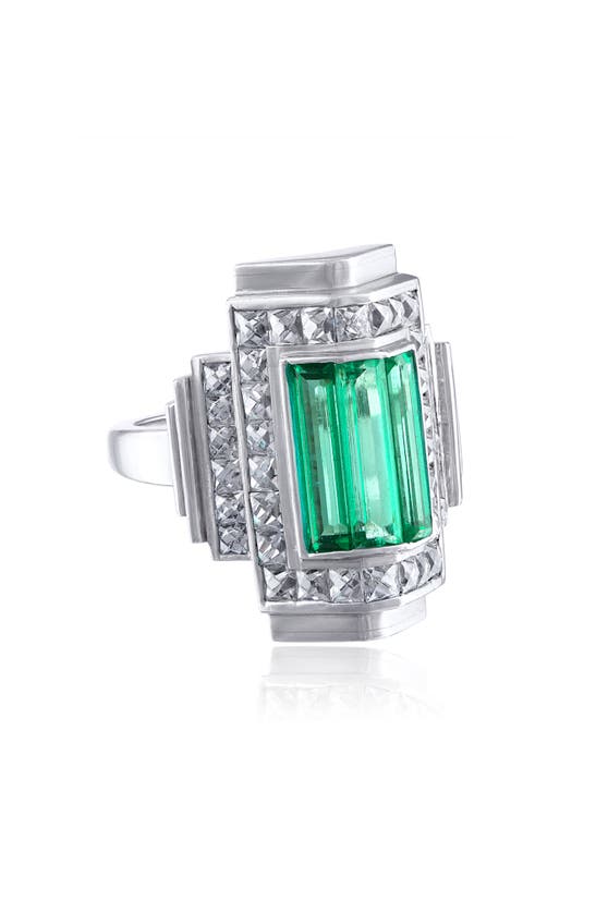 Mindi Mond Icon Colombian Emerald & Diamond Step Ring In Platinum
