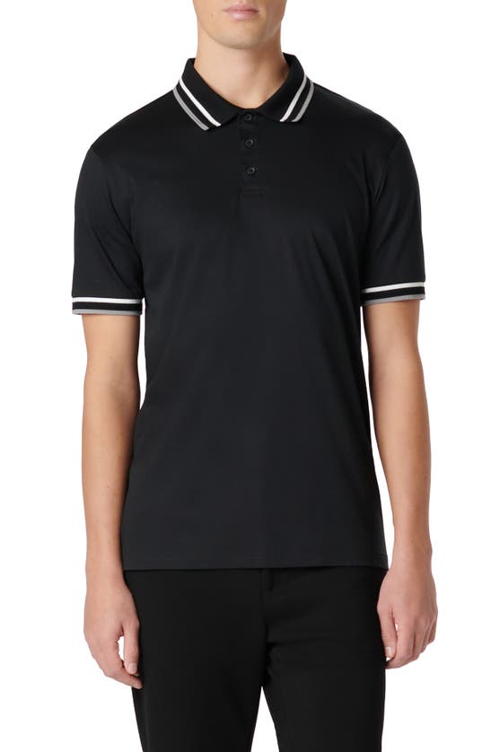 Shop Bugatchi Tipped Short Sleeve Cotton Polo In Black