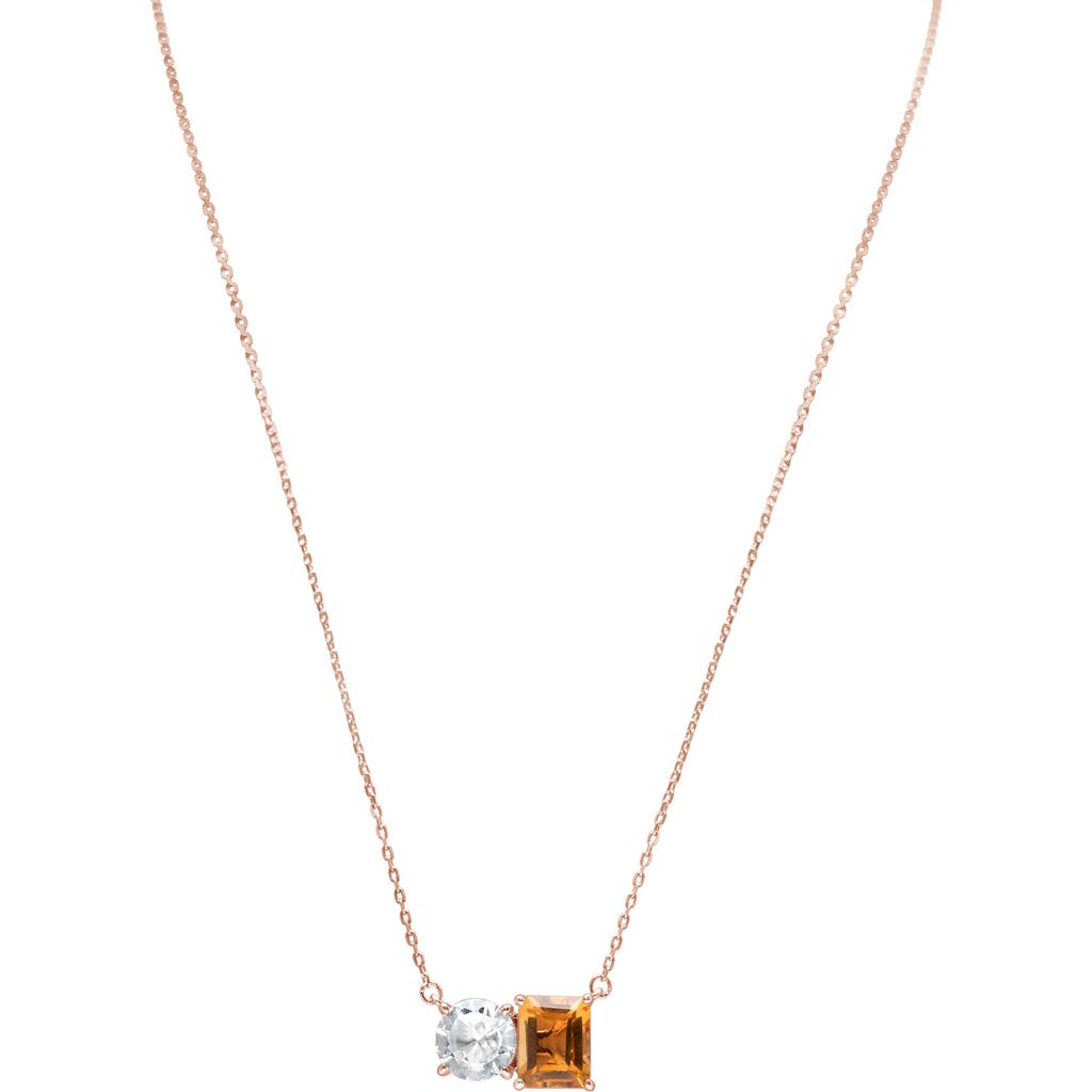 Suzy Levian Sterling Silver Two-stone Pendant Necklace In Gold