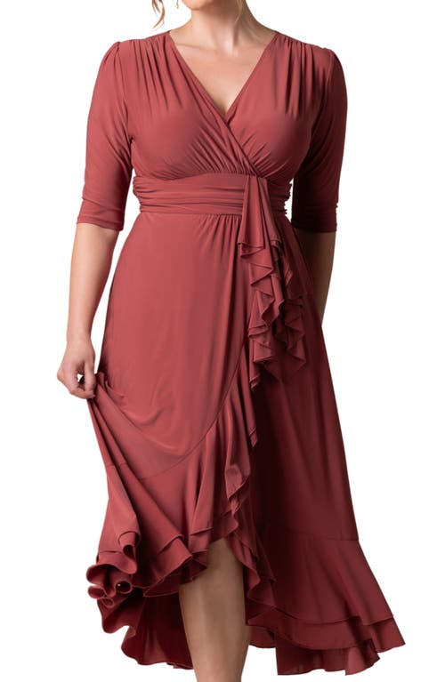 Kiyonna Veronica Ruffled High-low Evening Gown In Rosy Sunset