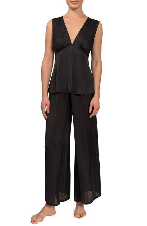 Wide Leg Satin Pajamas in Black