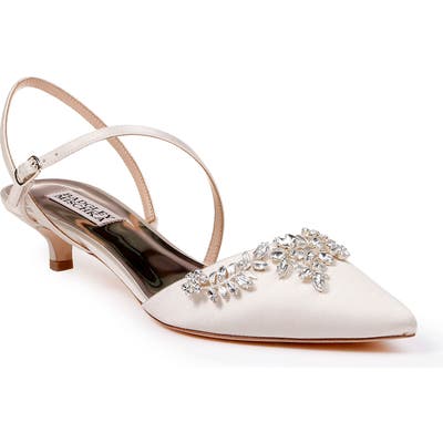 Badgley Mischka Crystal Embellished Quarter Strap Pump, Ivory
