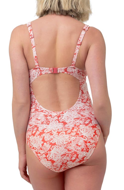 Shop Ripe Maternity Paloma Paisley Keyhole One-piece Maternity Swimsuit In Dusty Coral/natural