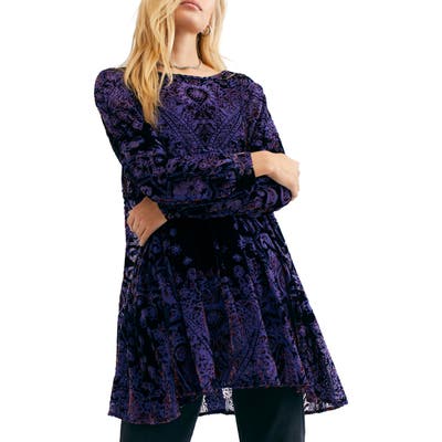 Free People Mirror, Mirror Long Sleeve Velvet Minidress, Black