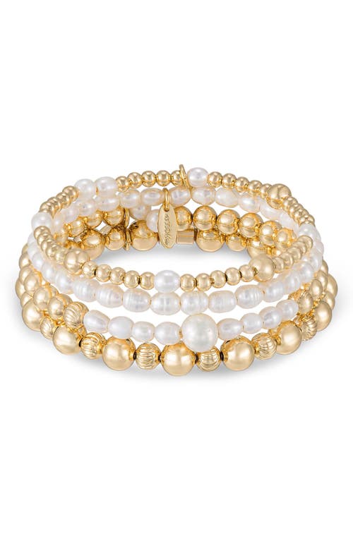 Set of 4 Cultured Freshwater Pearl Beaded Bracelets in Gold