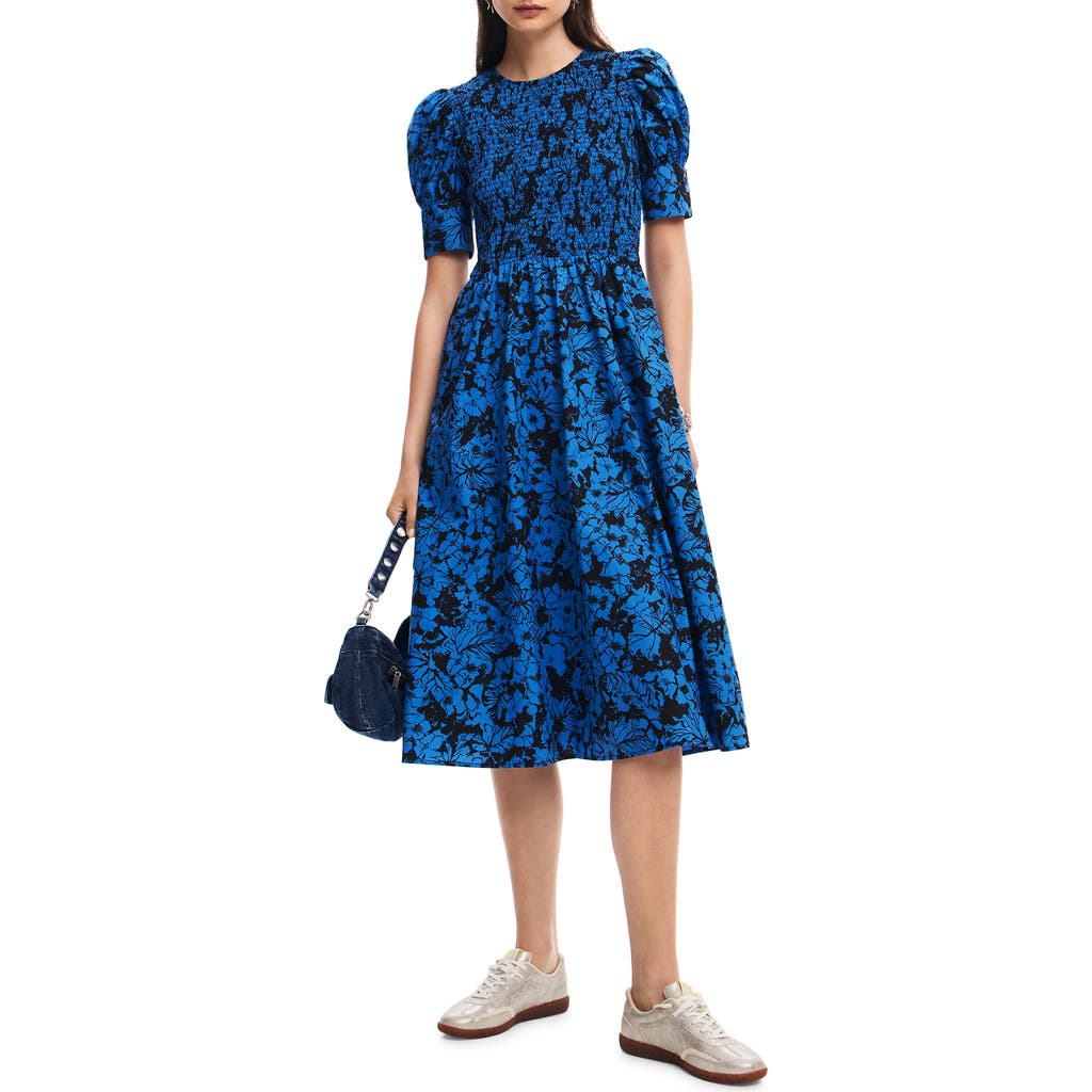 Desigual San Diego Puff Sleeve Fit & Flare Dress in Blue