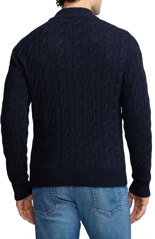 Shop Ralph Lauren Purple Label Cabled Cashmere Henley Sweater In Classic Chairman Navy