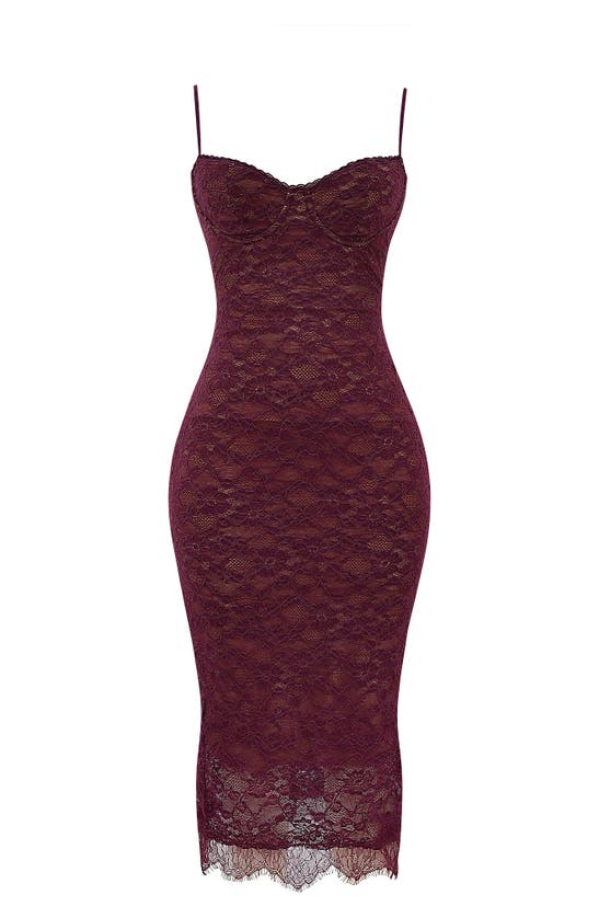 House Of Cb Melina Underwire Lace Midi Cocktail Dress In Mulberry