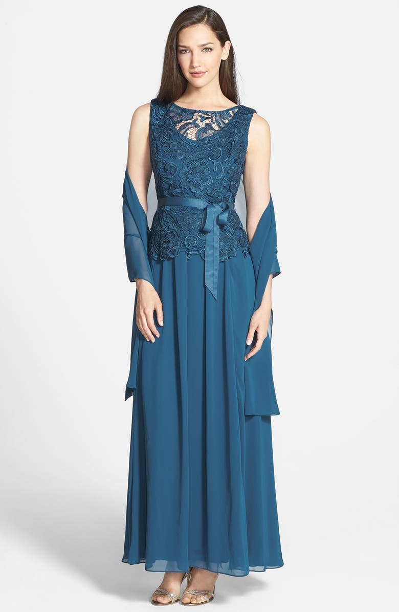Alex Evenings Lace Bodice Chiffon Gown & Shawl | Nordstrom