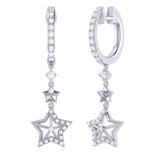 LUVMYJEWELRY LUVMYJEWELRY LITTLE STAR LUCKY STAR STERLING SILVER DIAMOND HOOP EARRING 