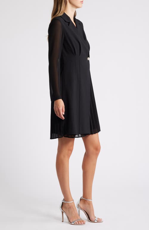Vince Camuto Crystal Button Long Sleeve Mixed Media Coat Dress In Black