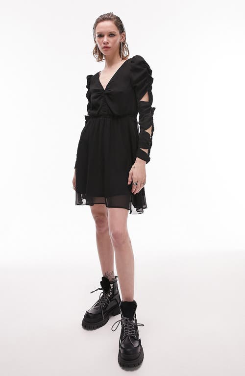 Topshop Cutout Long Sleeve Minidress in Black