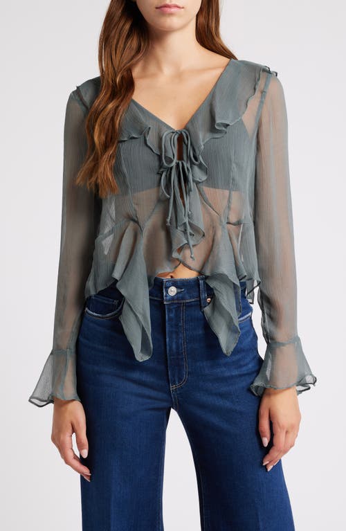 VERO MODA Millia Ruffle Tie Front Chiffon Top in Balsam Green 