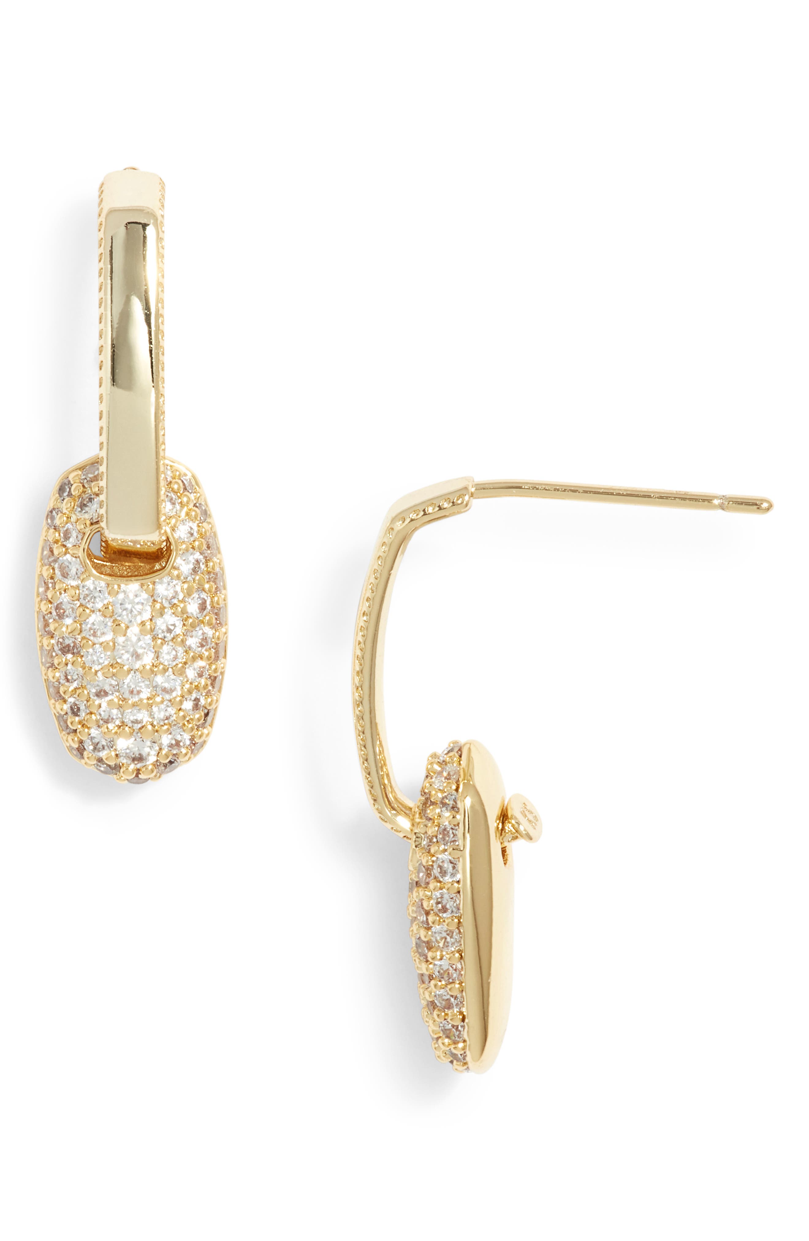 Kendra Scott Bailey Pavé Drop Earrings in Gold White Crystal 