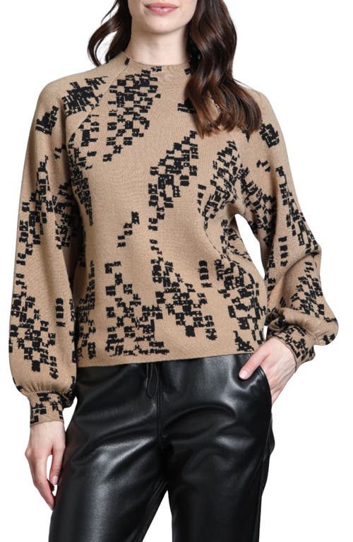 Apny Digital Camouflage Puff Sleeve Sweater In Brown Multi