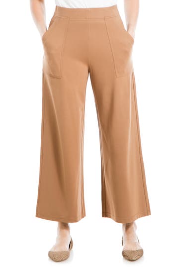 Max Studio Ponte Crop Wide Leg Pull-on Pants In Vicuna-vicuna