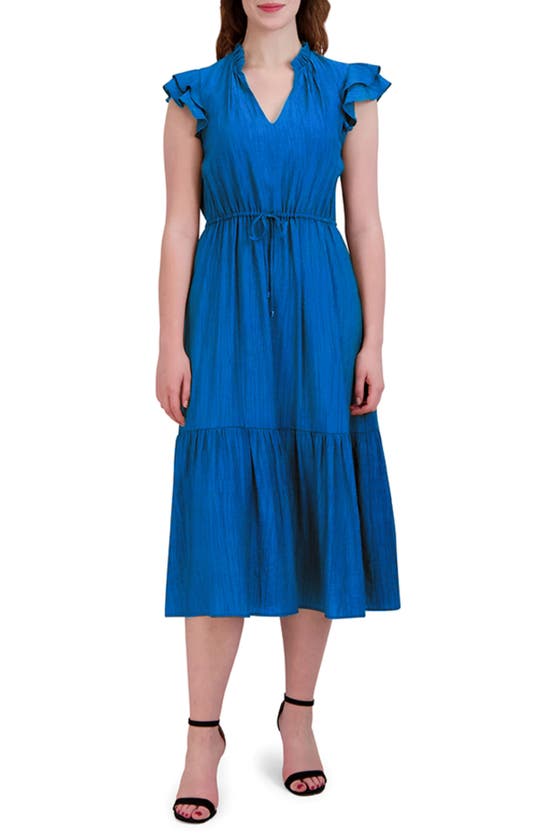 Shop Julia Jordan Ruffle Sleeve Midi Dress In Blue