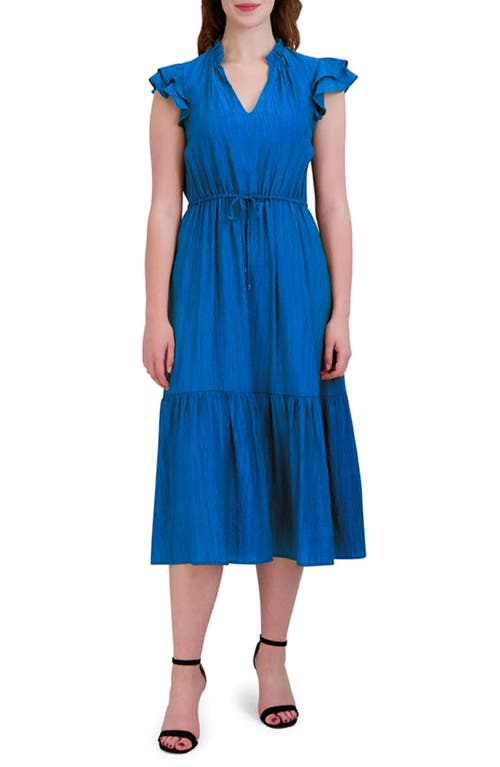 Ruffle Sleeve Midi Dress in Blue