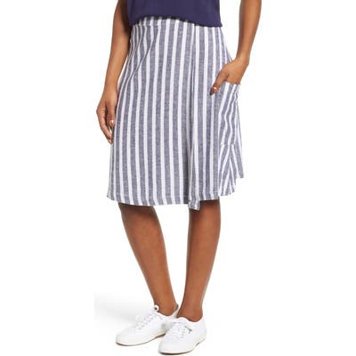 Caslon Stripe Linen Blend Wrap Skirt, Blue