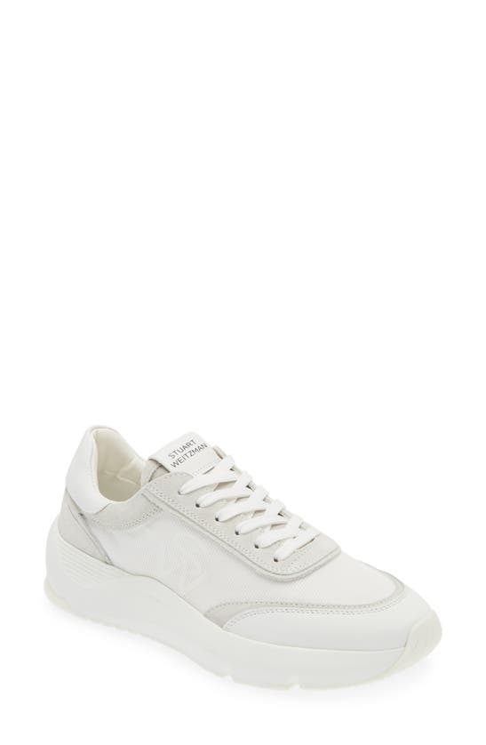 Shop Stuart Weitzman Glide Lace-up Sneaker In White