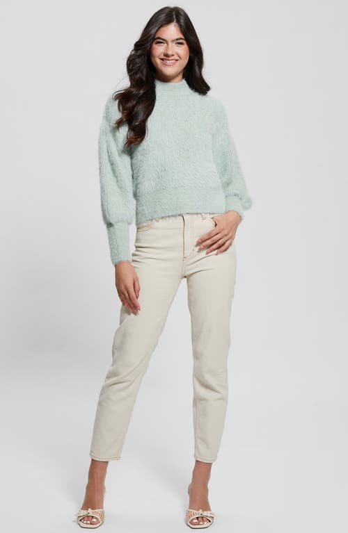 Shop Guess Keyla Fuzzy Bishop Sleeve Sweater In Sweet Mint