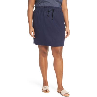 Plus Size Caslon Paperbag Waist Linen Blend Skirt, Blue