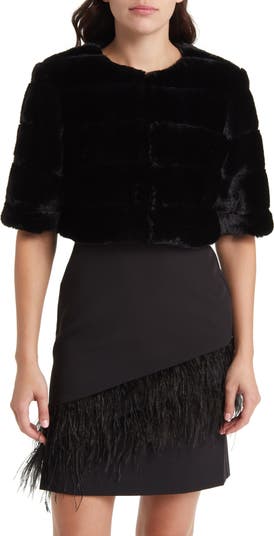 Badgley mischka faux-fur discount lace-back cropped vest black