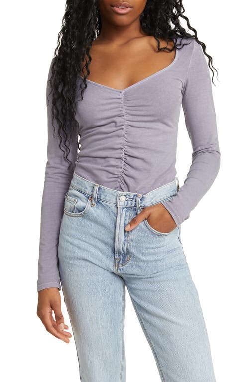 Ruched Long Sleeve Top in Grey