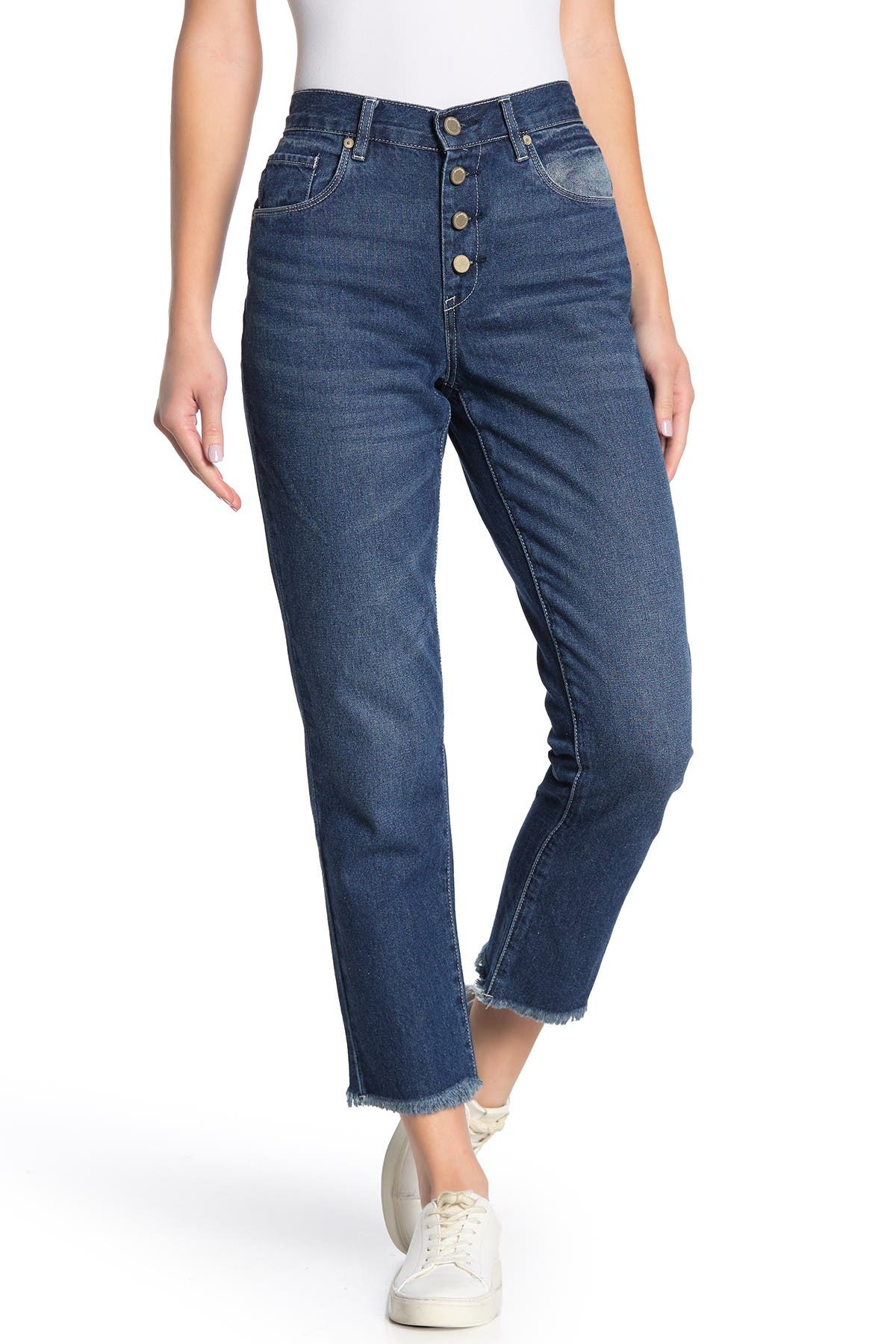 straight leg frayed jeans