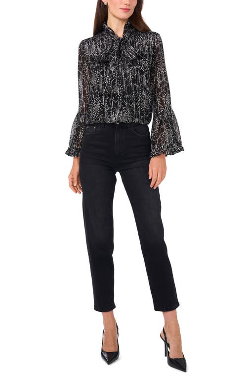 Shop Vince Camuto Geo Print Flare Sleeve Button-up Shirt In Rich Black