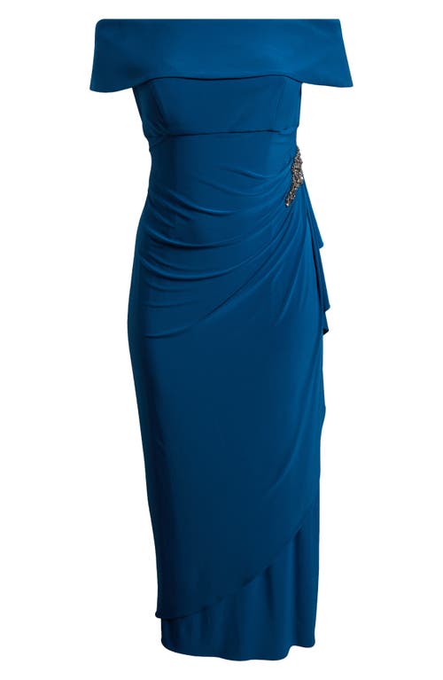 Alex Evenings Off The Shoulder Embellished Column Gown In Deep Teal