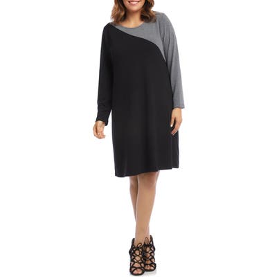 Plus Size Karen Kane Colorblock Long Sleeve Knit Dress, Black