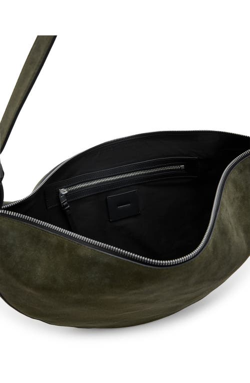 Allsaints Half Moon Leather Shoulder Bag In Olive Green