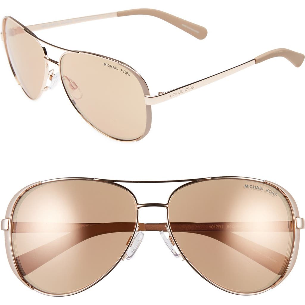 Michael Kors Collection 59mm Aviator Sunglasses In Rose Gold/gold Flash