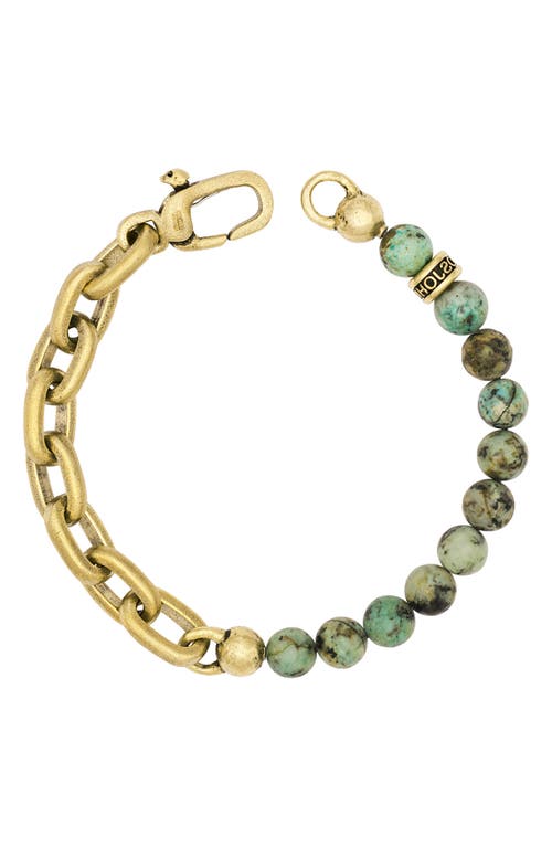 Men's Turquoise Bead & Chain Link Bracelet in Brass