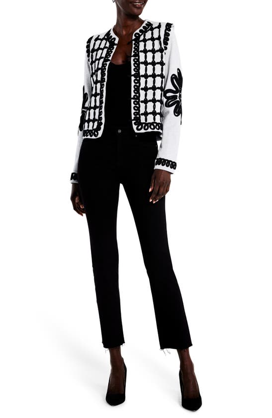Nic + Zoe Nic+zoe Petite Romantic Soutache Knit Jacket In Grey Multi
