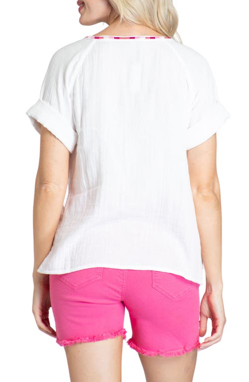 Apny Embroidered Peasant Top In White Multi