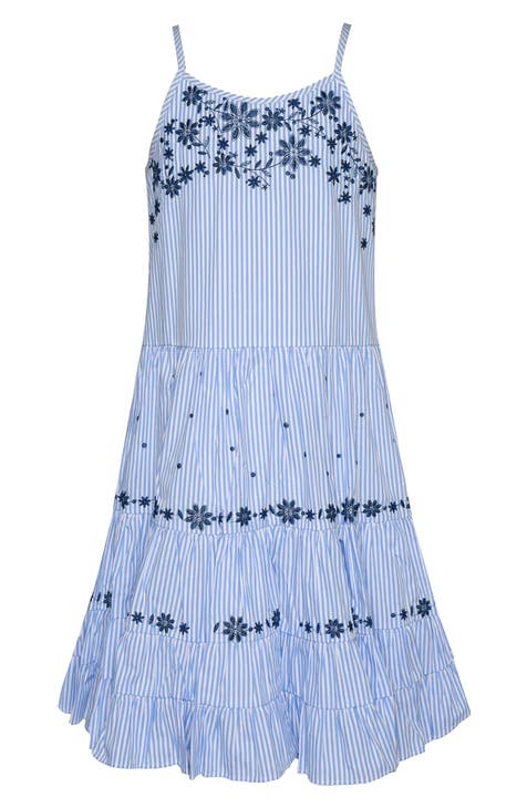 Kids' Stripe Embroidered Tiered Sundress (Big Kid)