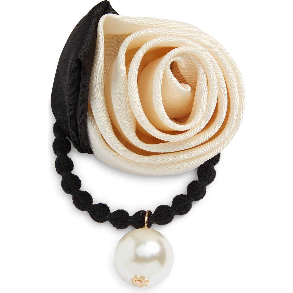 Tasha Rose & Imitation Pearl Ponytail Holder In Black