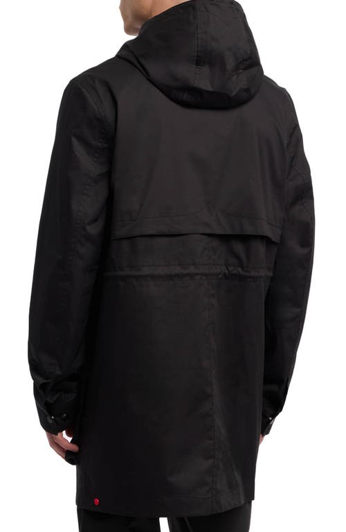 Hunter Downing Coated Cotton Hooded Rain Jacket In Black